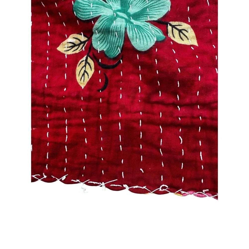 Handmade Kantha Quilt Throw Blanket Reversible Parchwork Boho Cottagecore 48x86